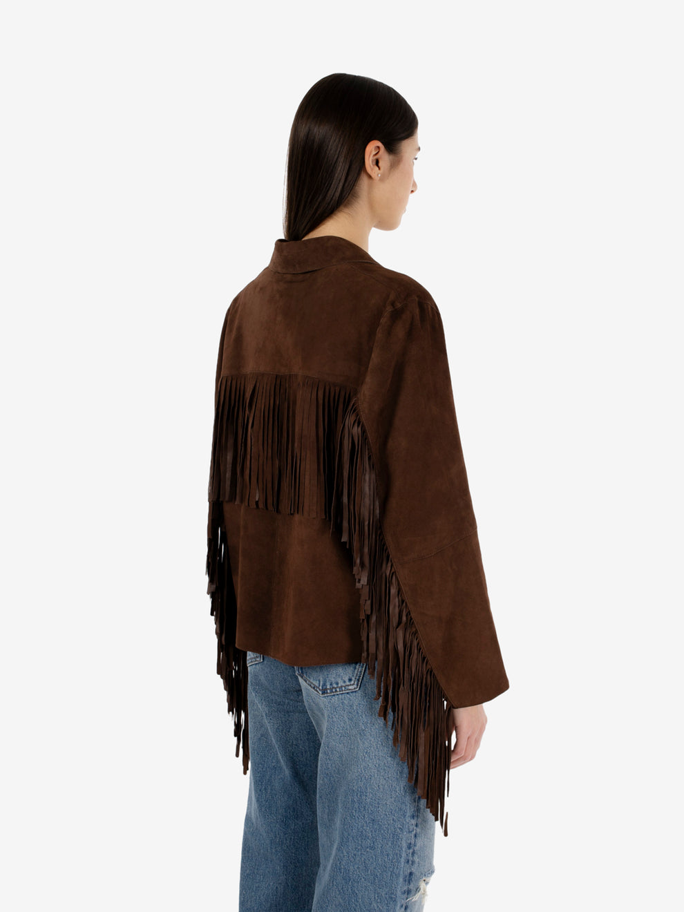Giacca in suede con frange caffè