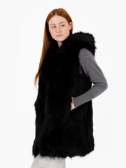 BULLY - Gilet in pelliccia con cappuccio nero