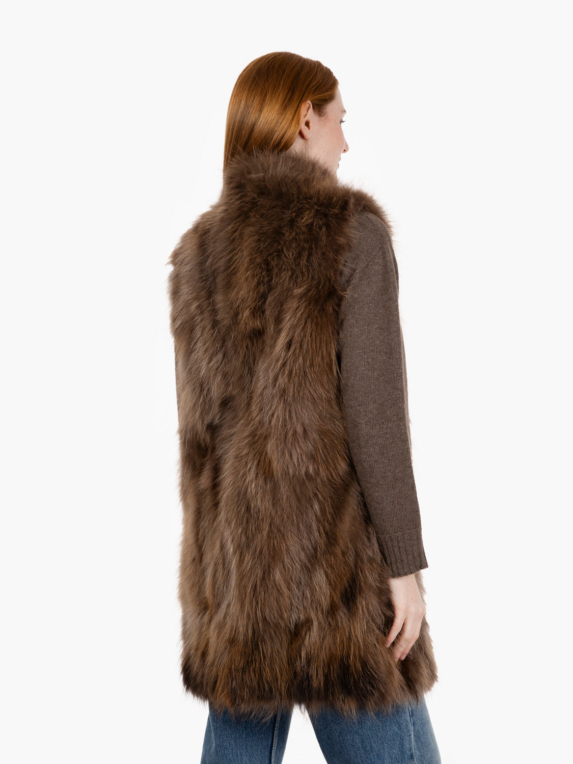 Gilet lungo in racoon cammello
