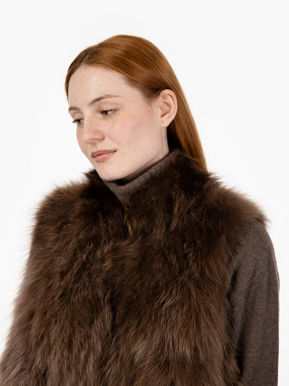 Gilet lungo in racoon cammello