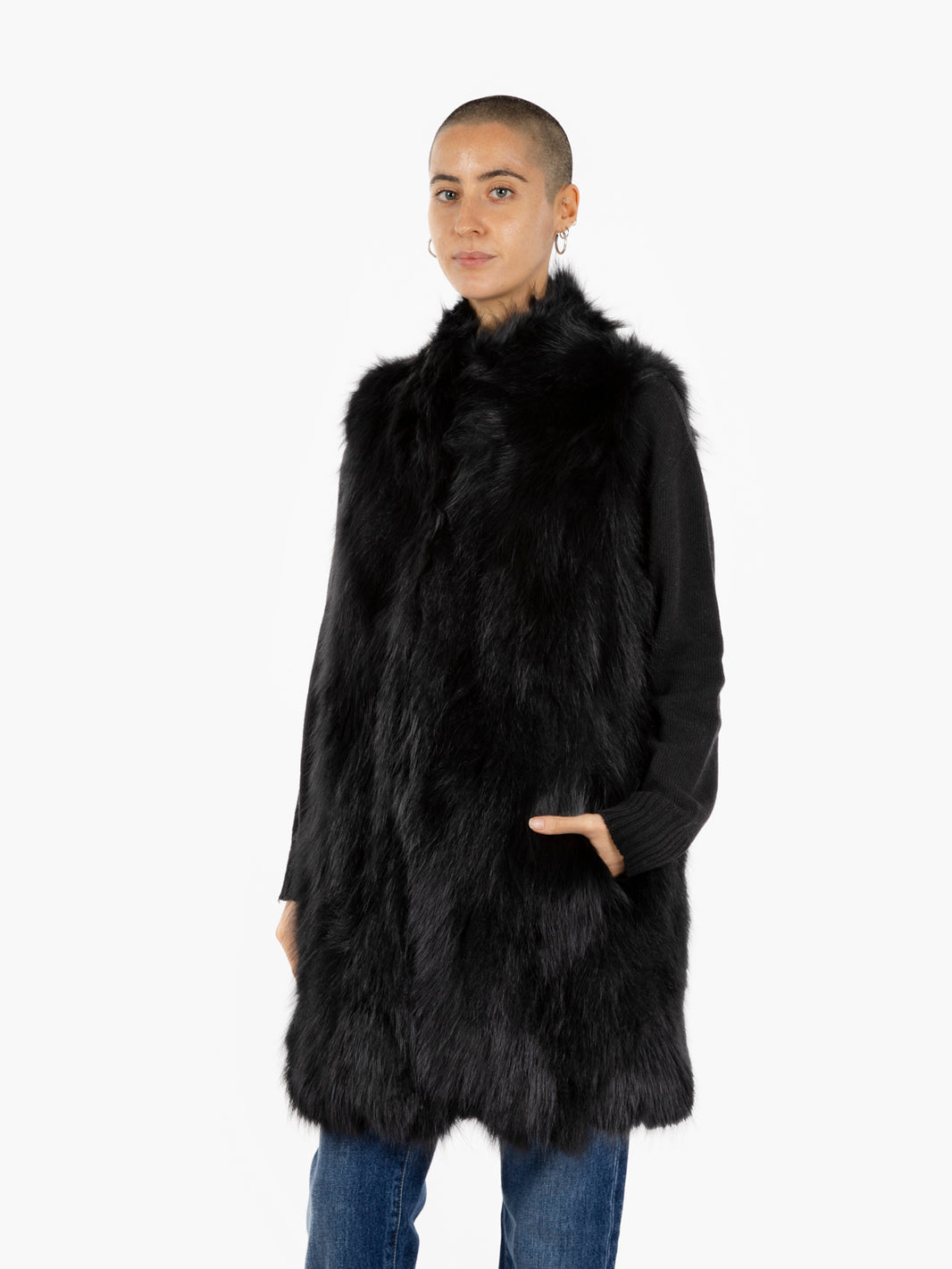 Gilet lungo in racoon nero