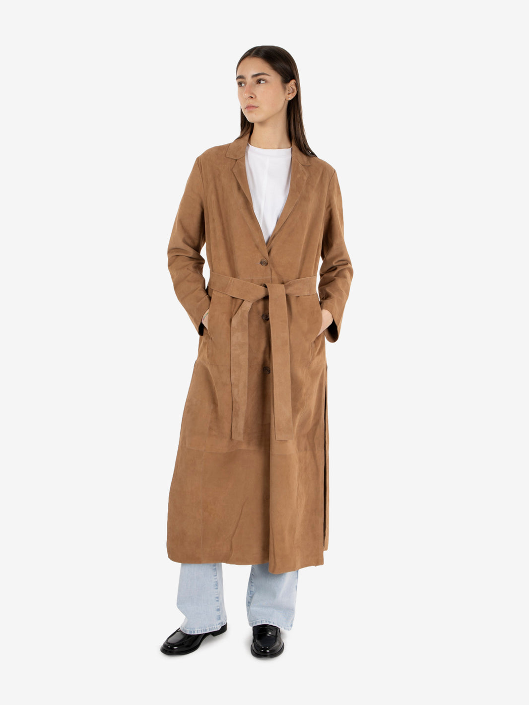 HAZELNUT SUEDE TRENCH COAT BE26-7928/SUE_GS400