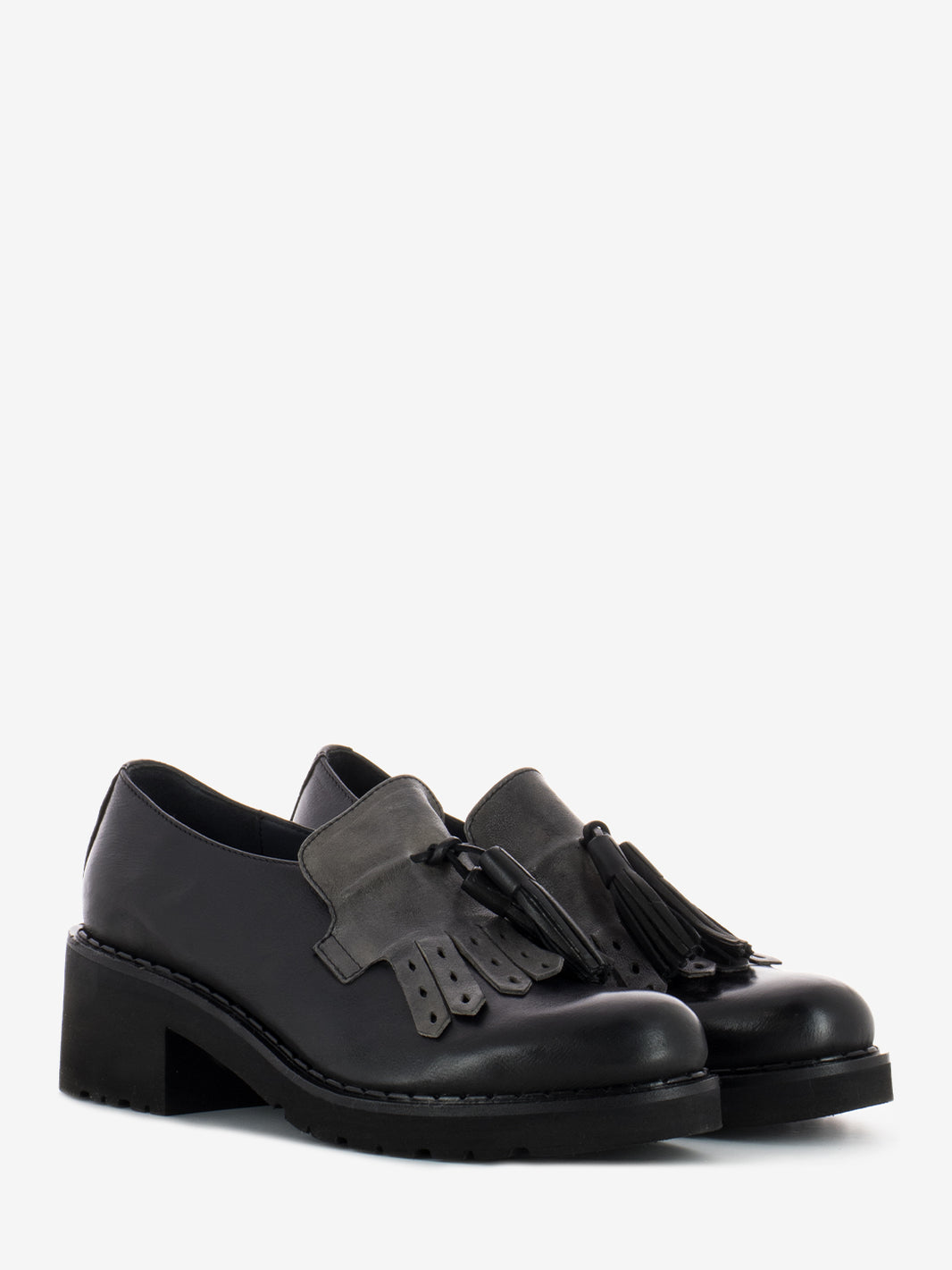 Black/Grey Fringe and Tassel Loafers