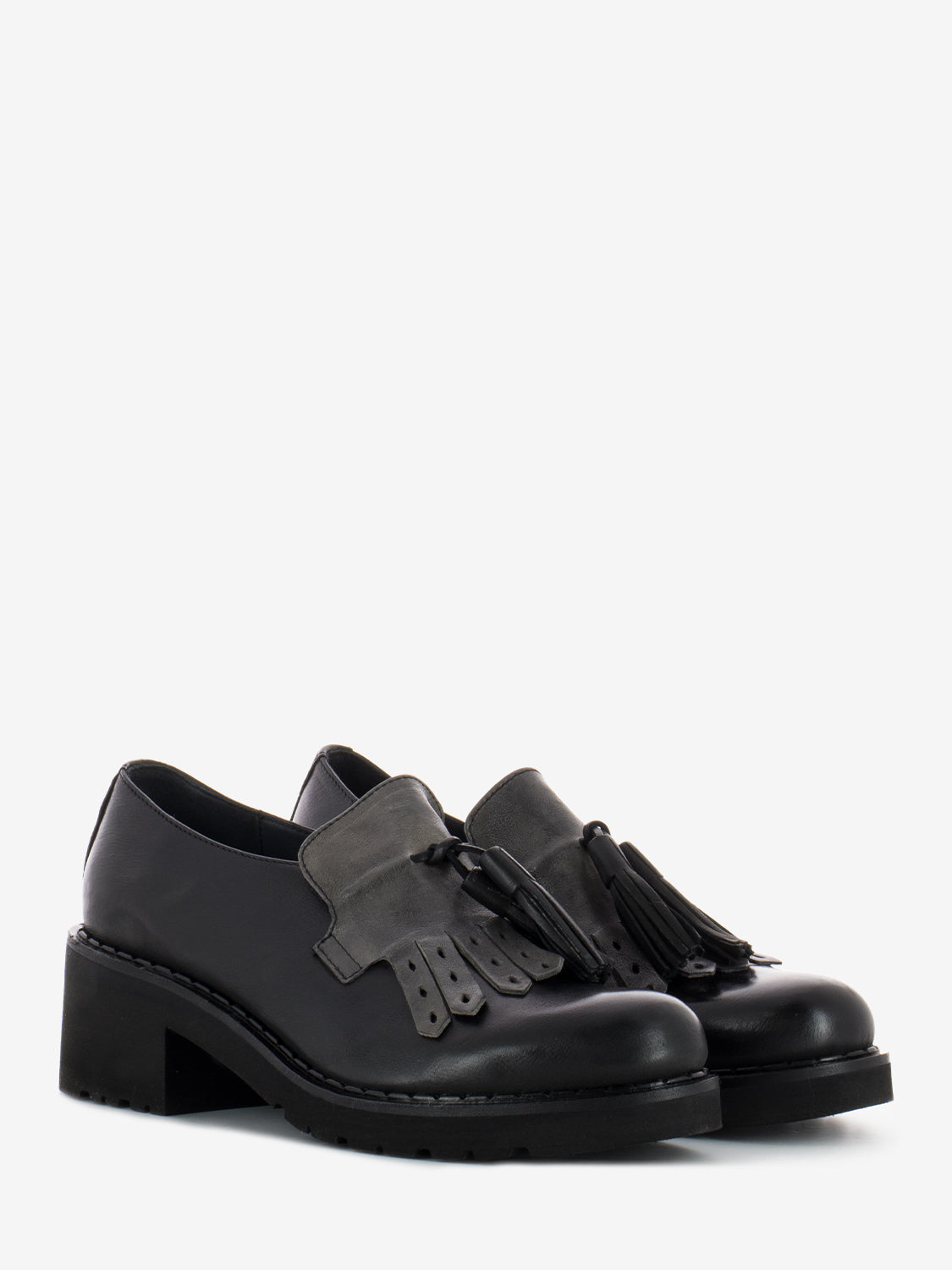 Black/Grey Fringe and Tassel Loafers