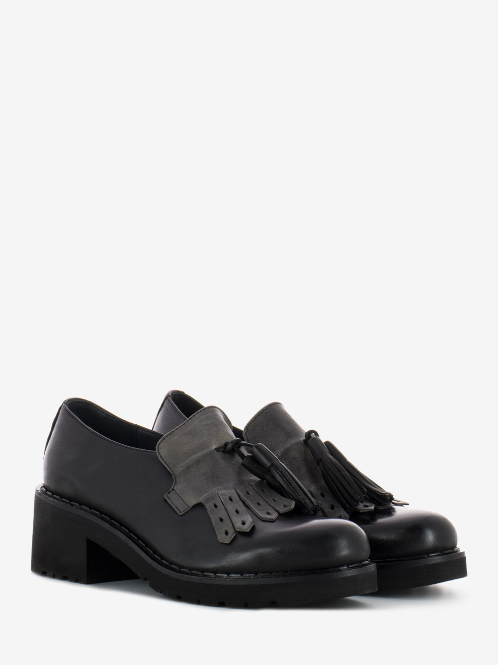 Black/Grey Fringe and Tassel Loafers