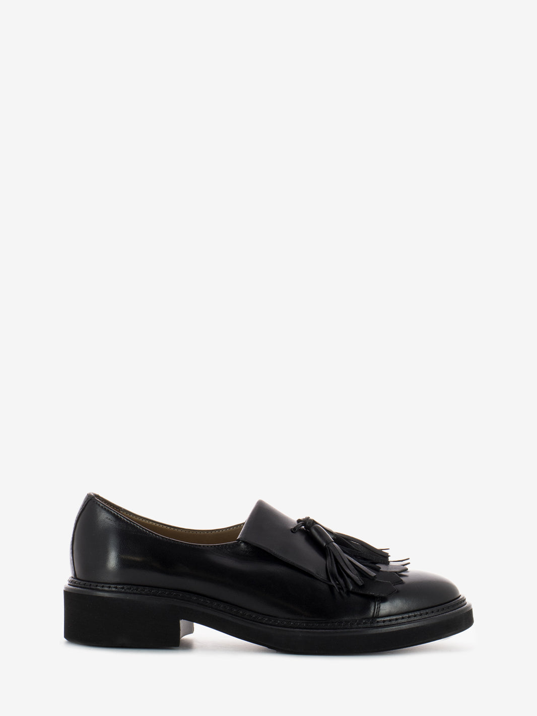 Black fringe and tassel shoe