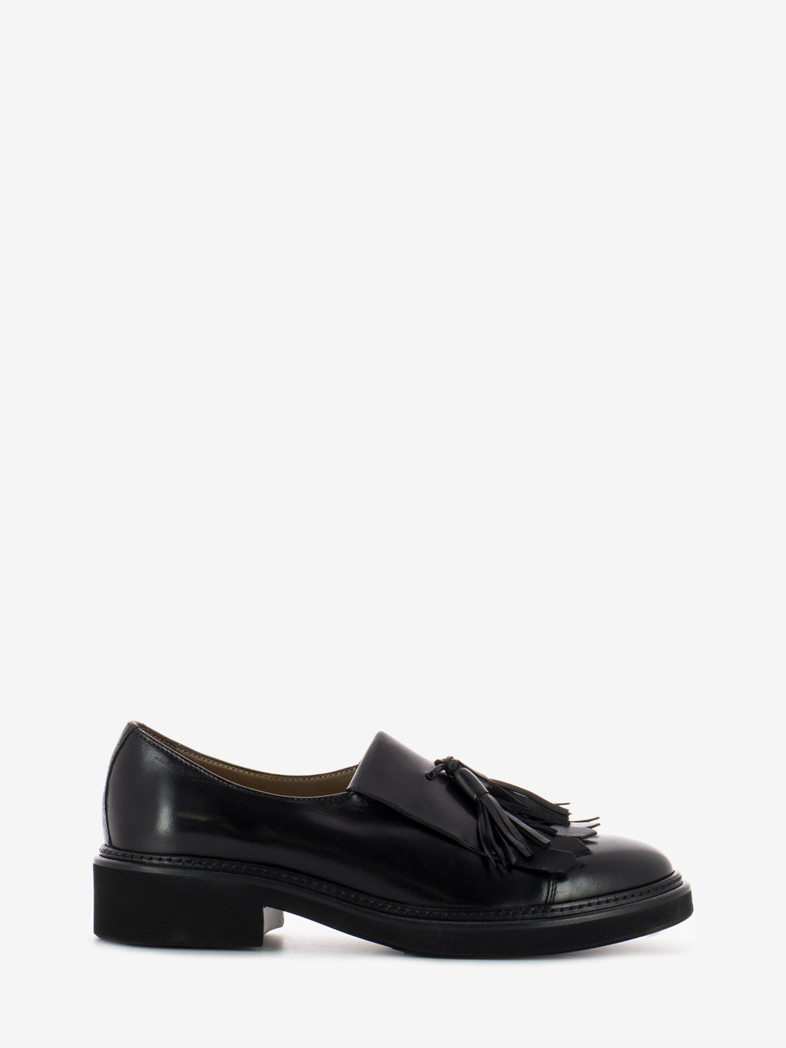 Black fringe and tassel shoe