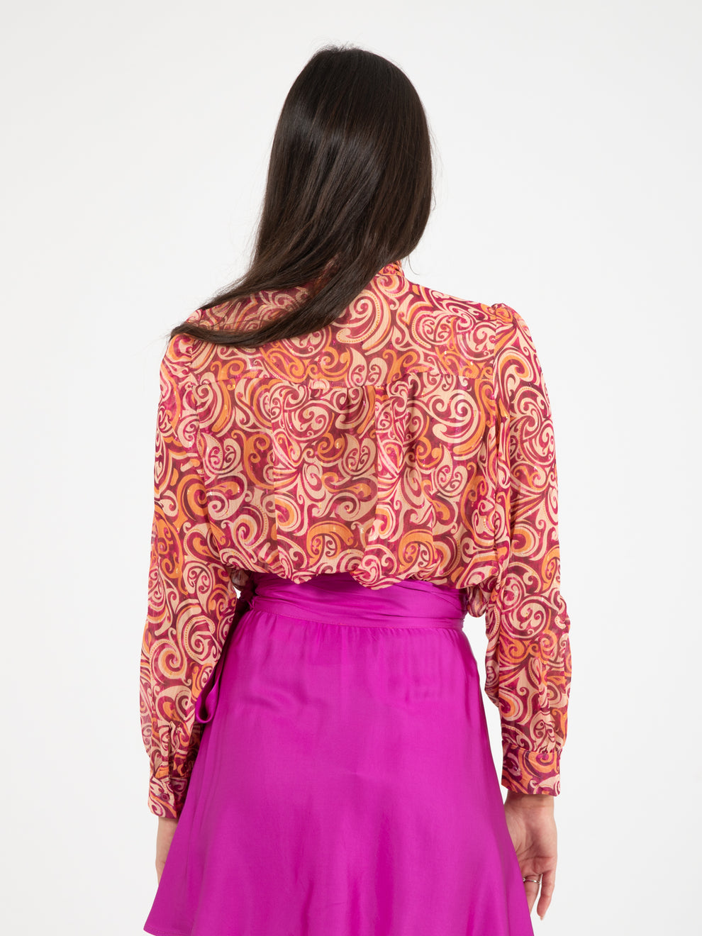 Shirt with fuchsia / orange bow