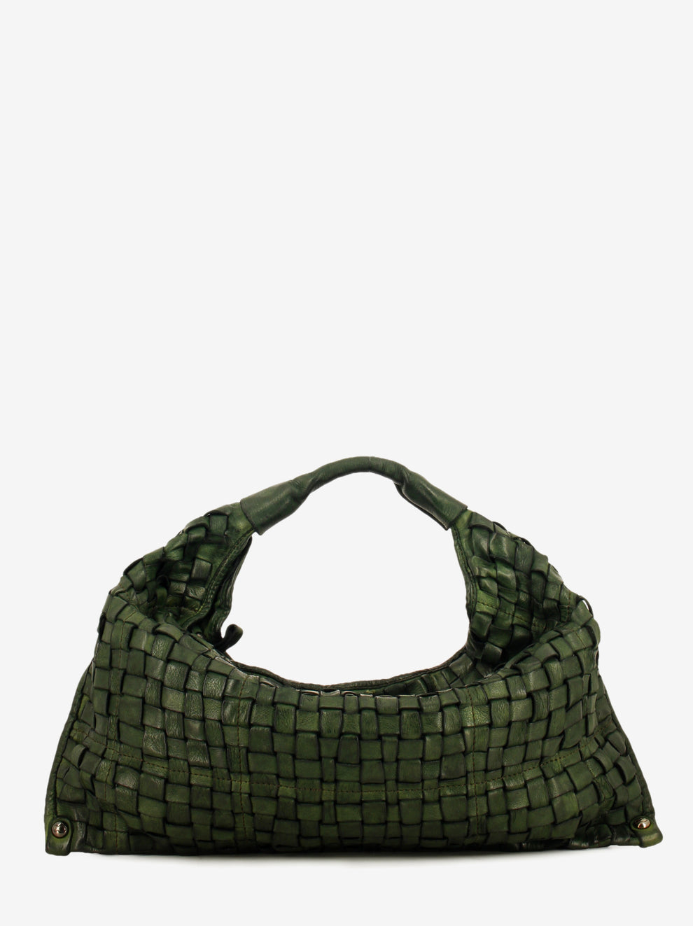 Atena woven bottle green leather shoulder bag