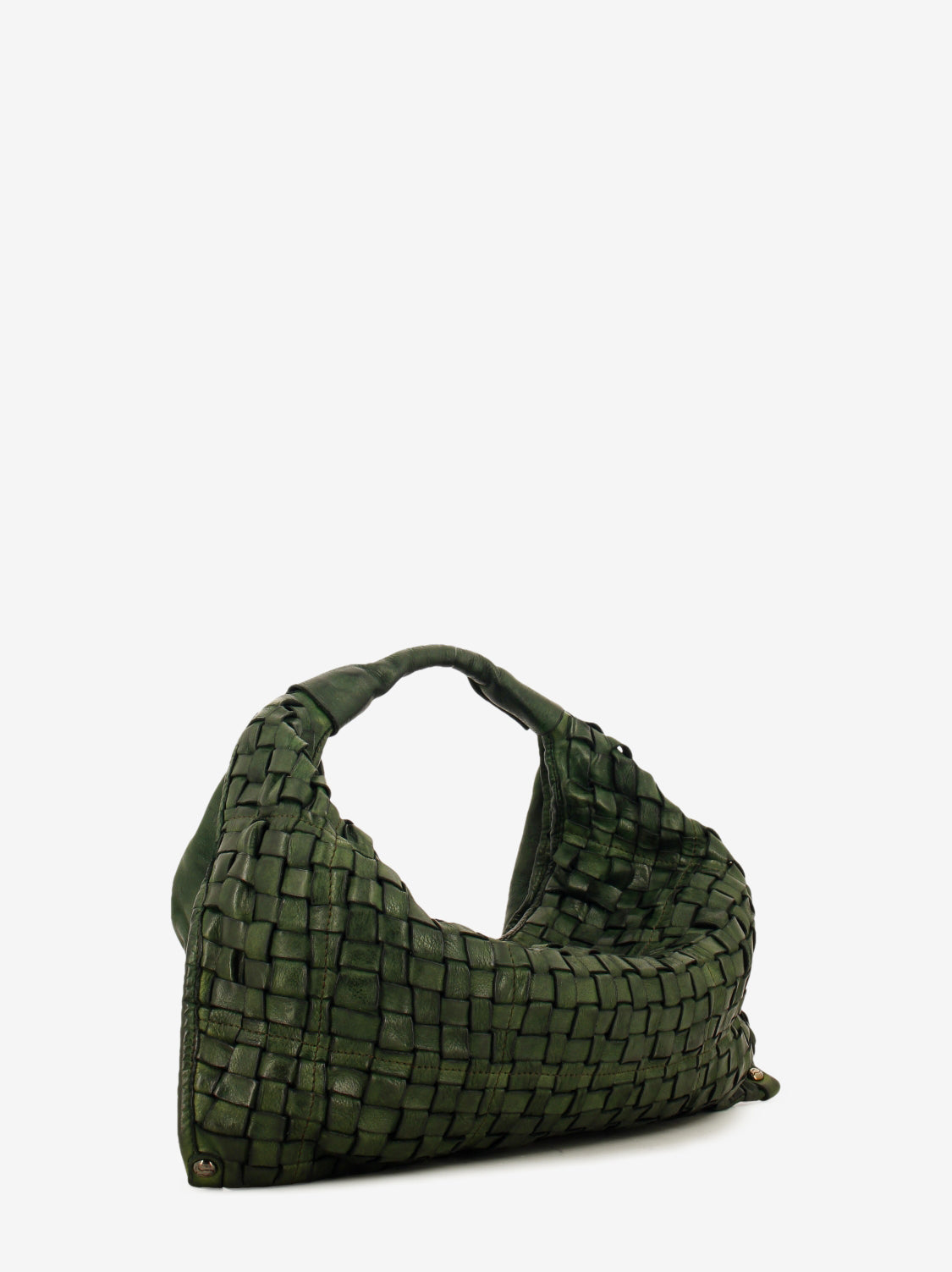 Atena woven bottle green leather shoulder bag