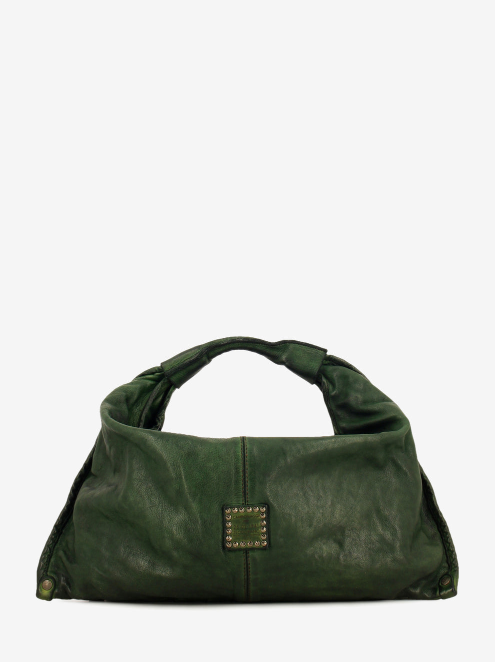 Atena woven bottle green leather shoulder bag