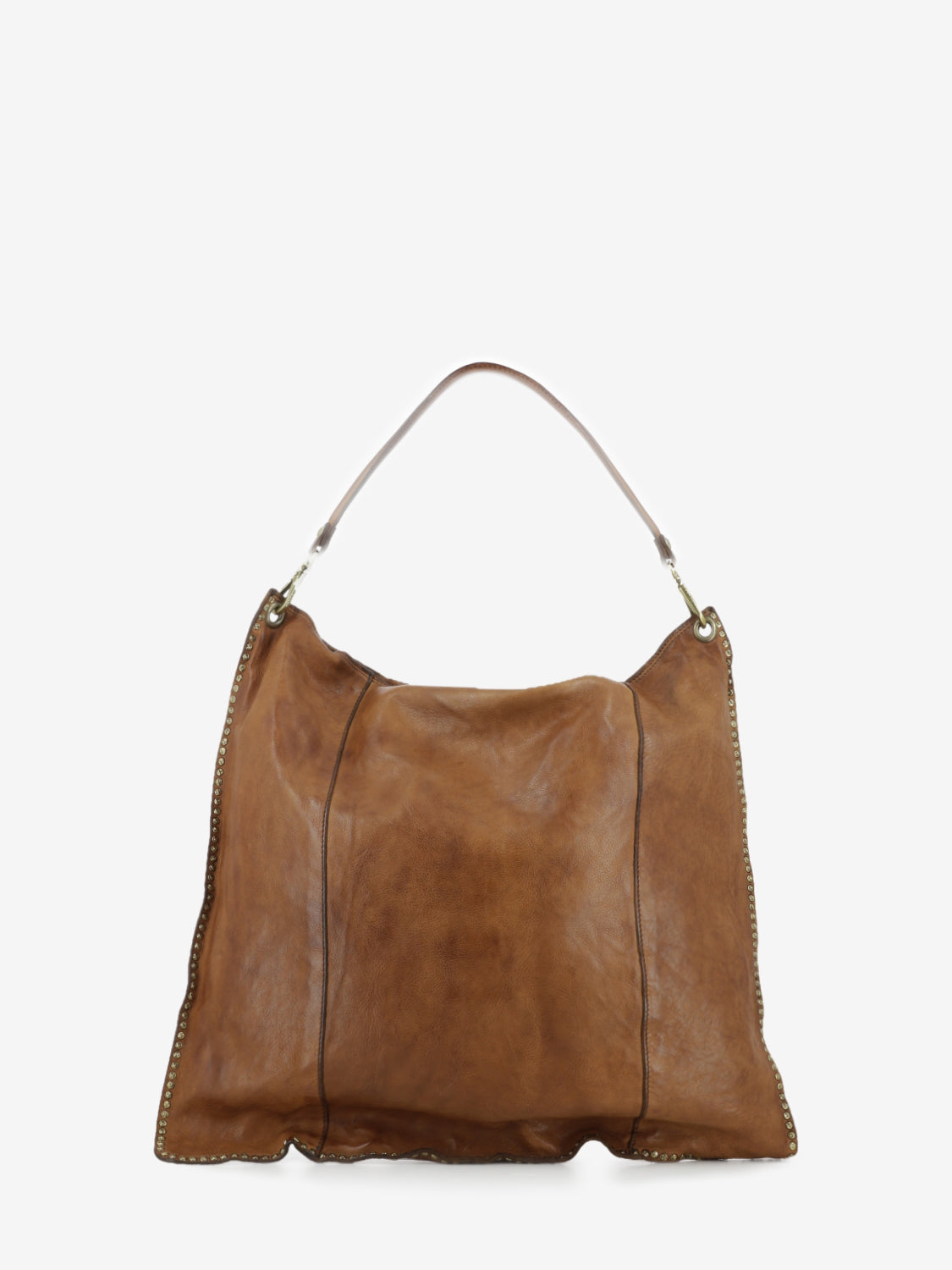 Elsa studded leather shoulder bag in cognac