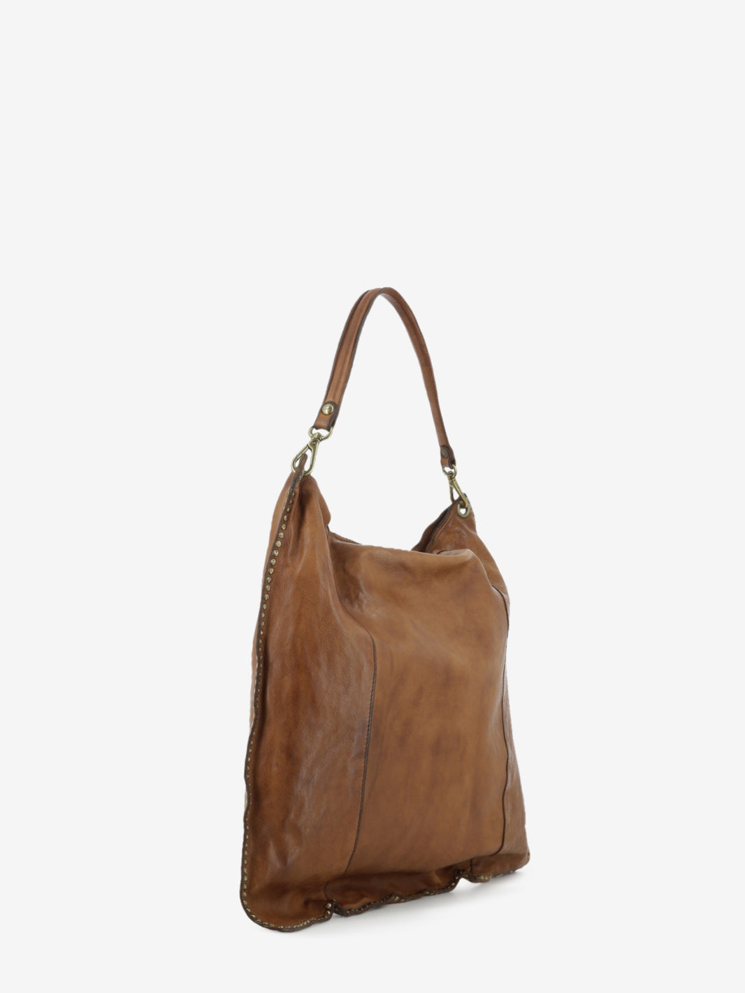 Borsa a spalla Elsa in pelle con borchie cognac