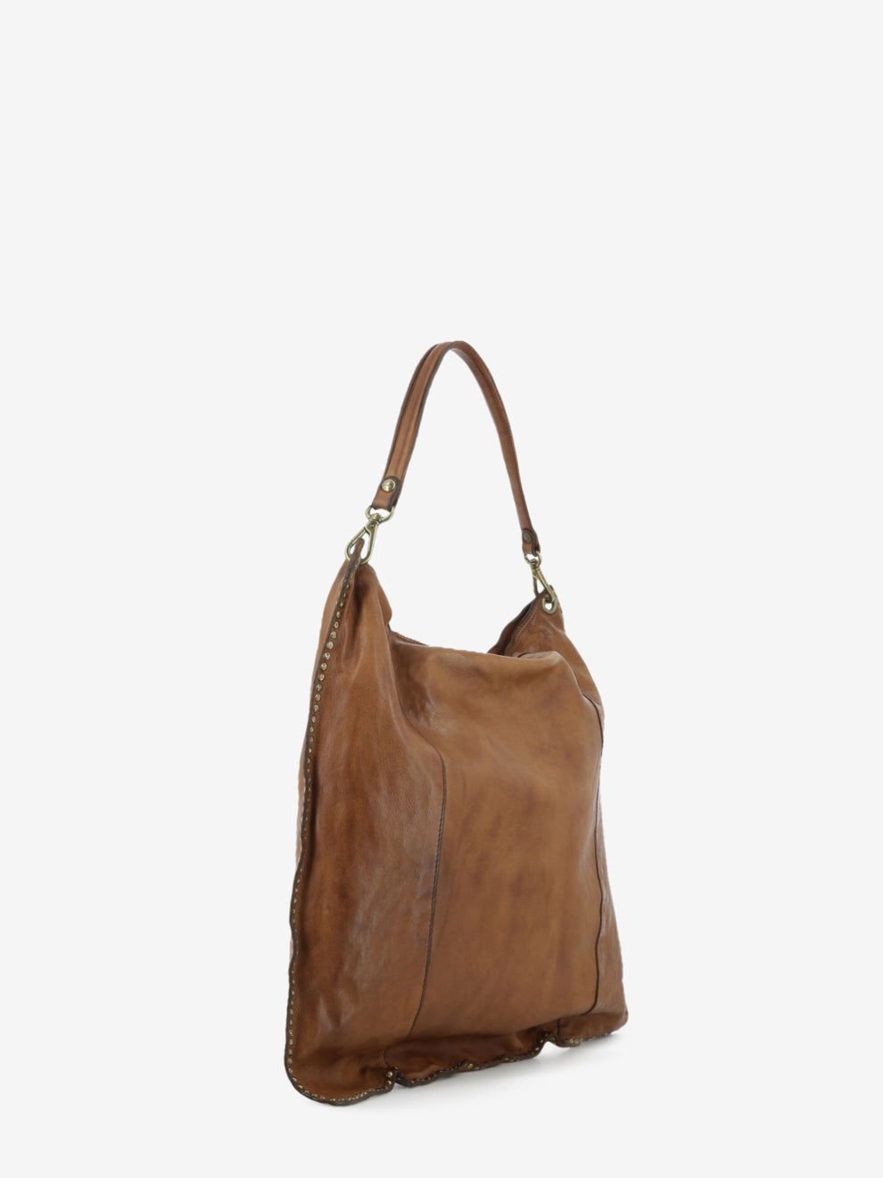 Elsa studded leather shoulder bag in cognac