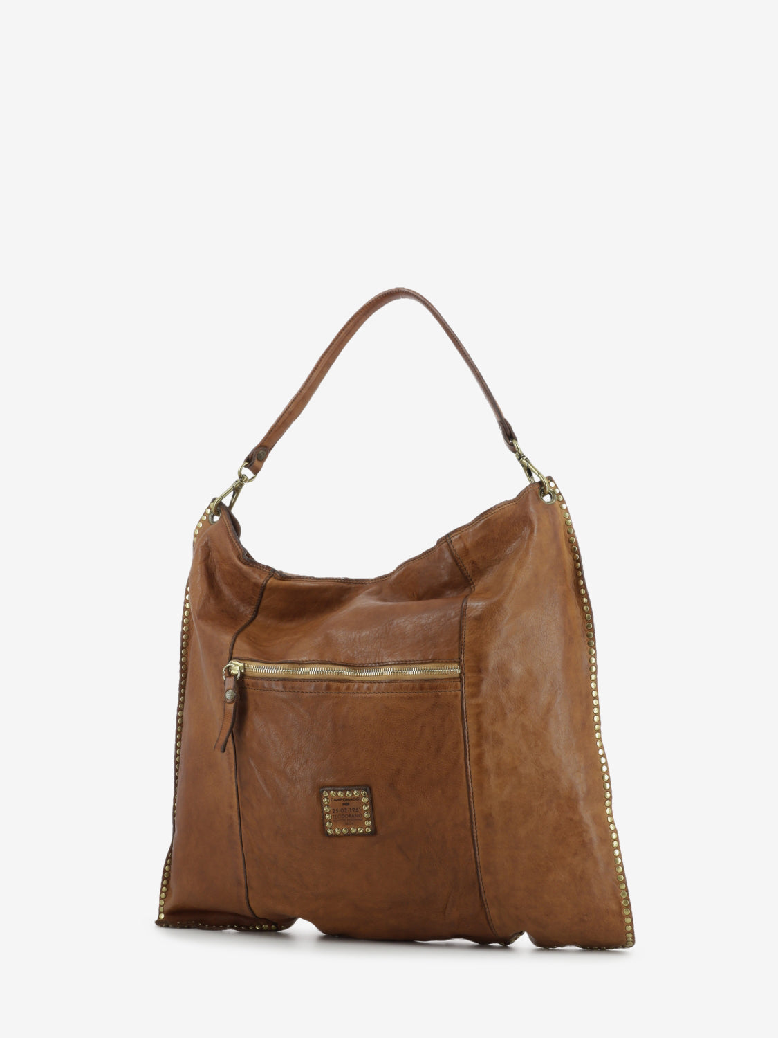 Elsa studded leather shoulder bag in cognac
