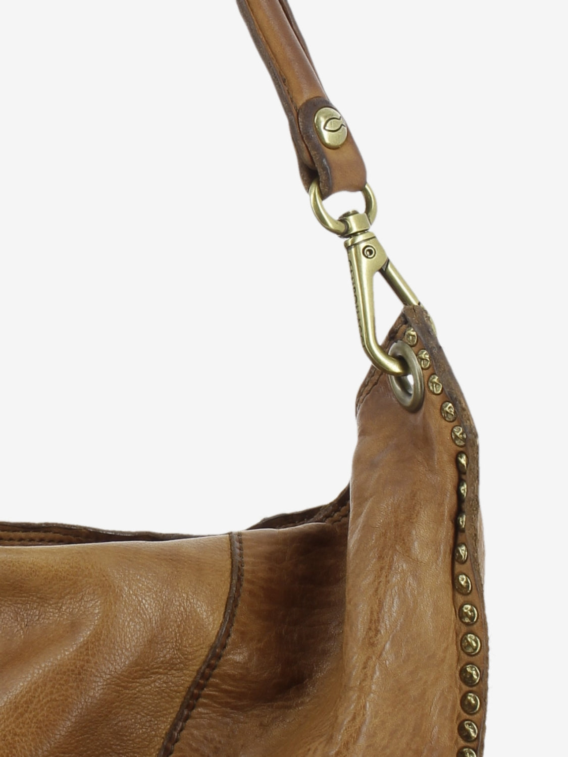 Elsa studded leather shoulder bag in cognac