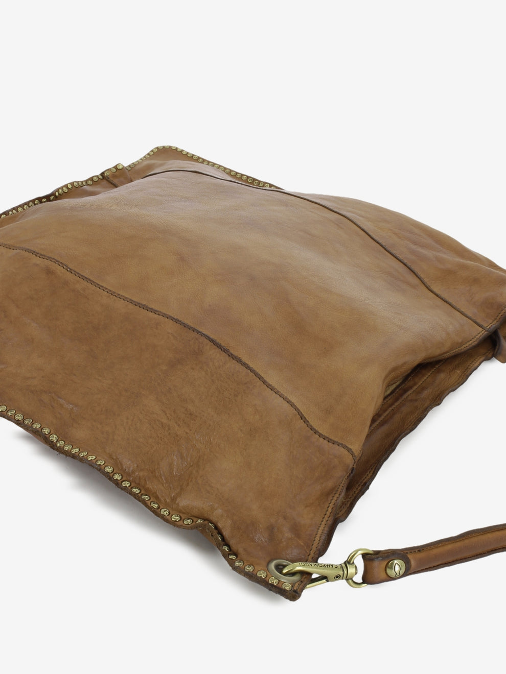 Elsa studded leather shoulder bag in cognac