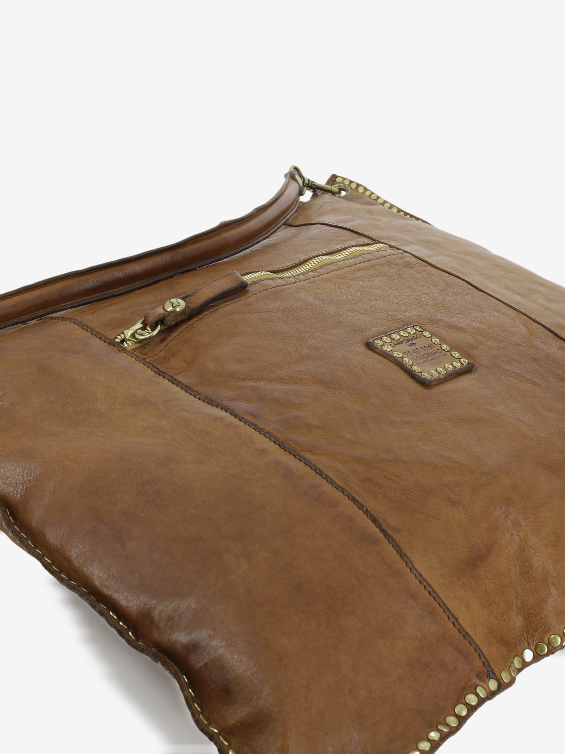 Elsa studded leather shoulder bag in cognac