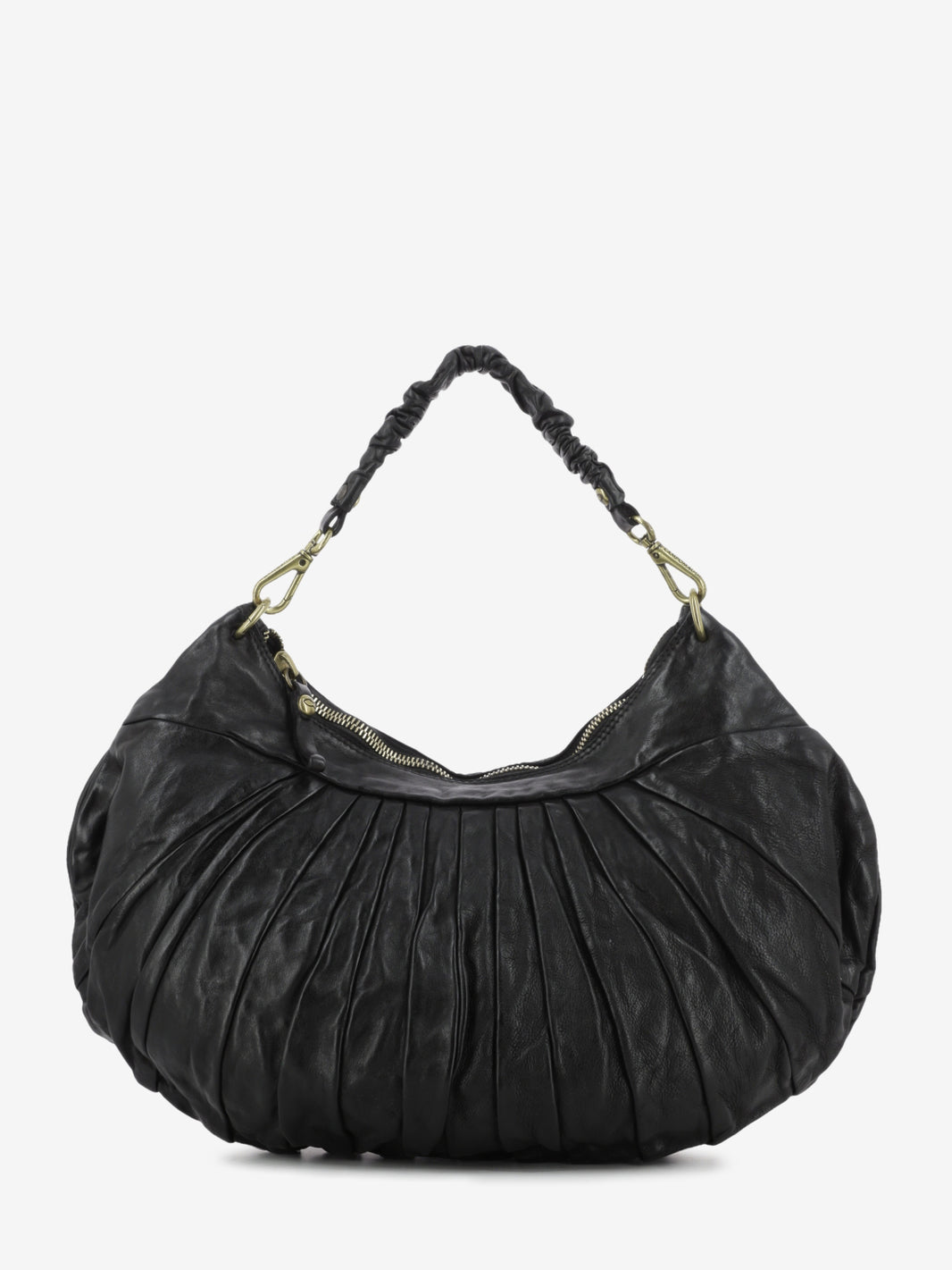 Borsa a spalla Luna plissettata nera