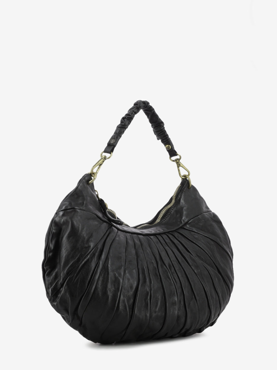 Borsa a spalla Luna plissettata nera