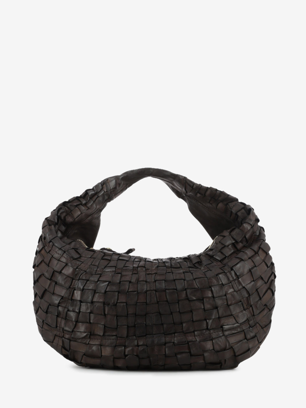 Borsa a spalla Marisa in pelle intrecciata moro