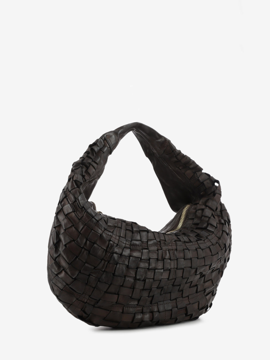 Borsa a spalla Marisa in pelle intrecciata moro