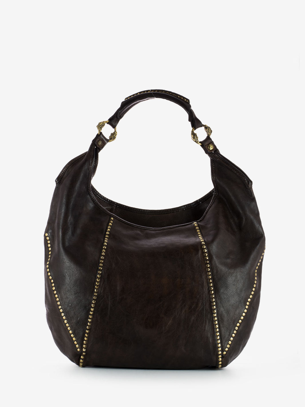 Medium shoulder bag with rivets dark brown