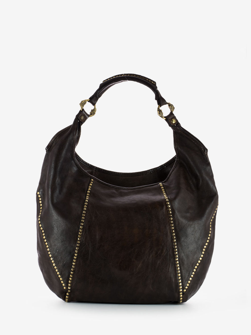 Medium shoulder bag with rivets dark brown
