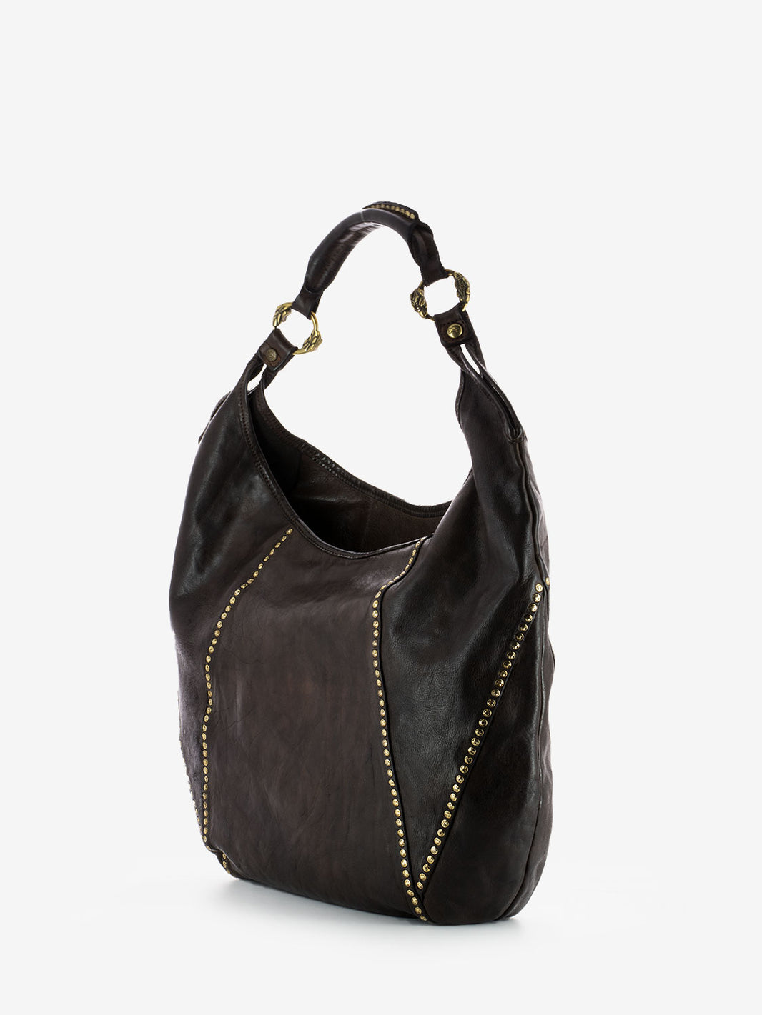 Medium shoulder bag with rivets dark brown