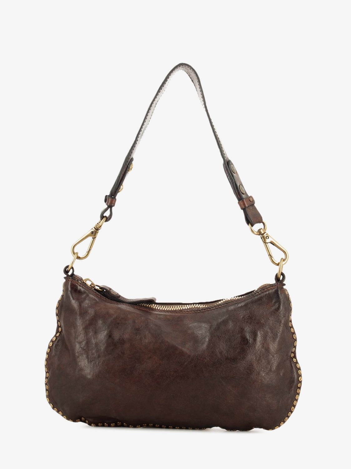 Teresa studded leather shoulder bag in dark brown