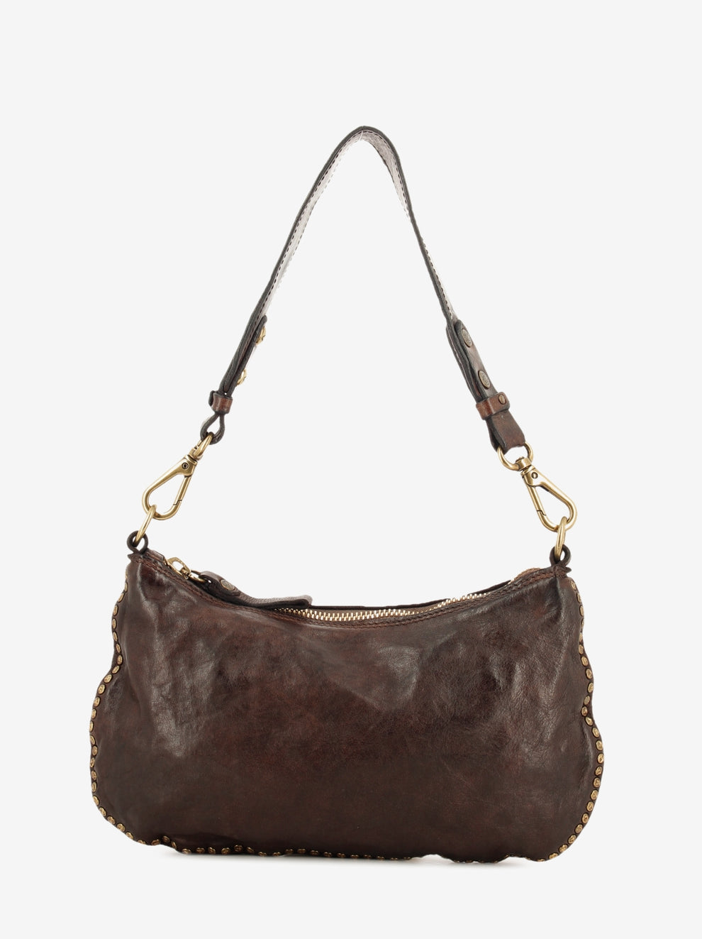 Teresa studded leather shoulder bag in dark brown