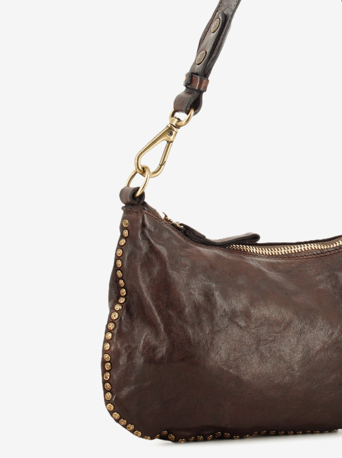 Teresa studded leather shoulder bag in dark brown