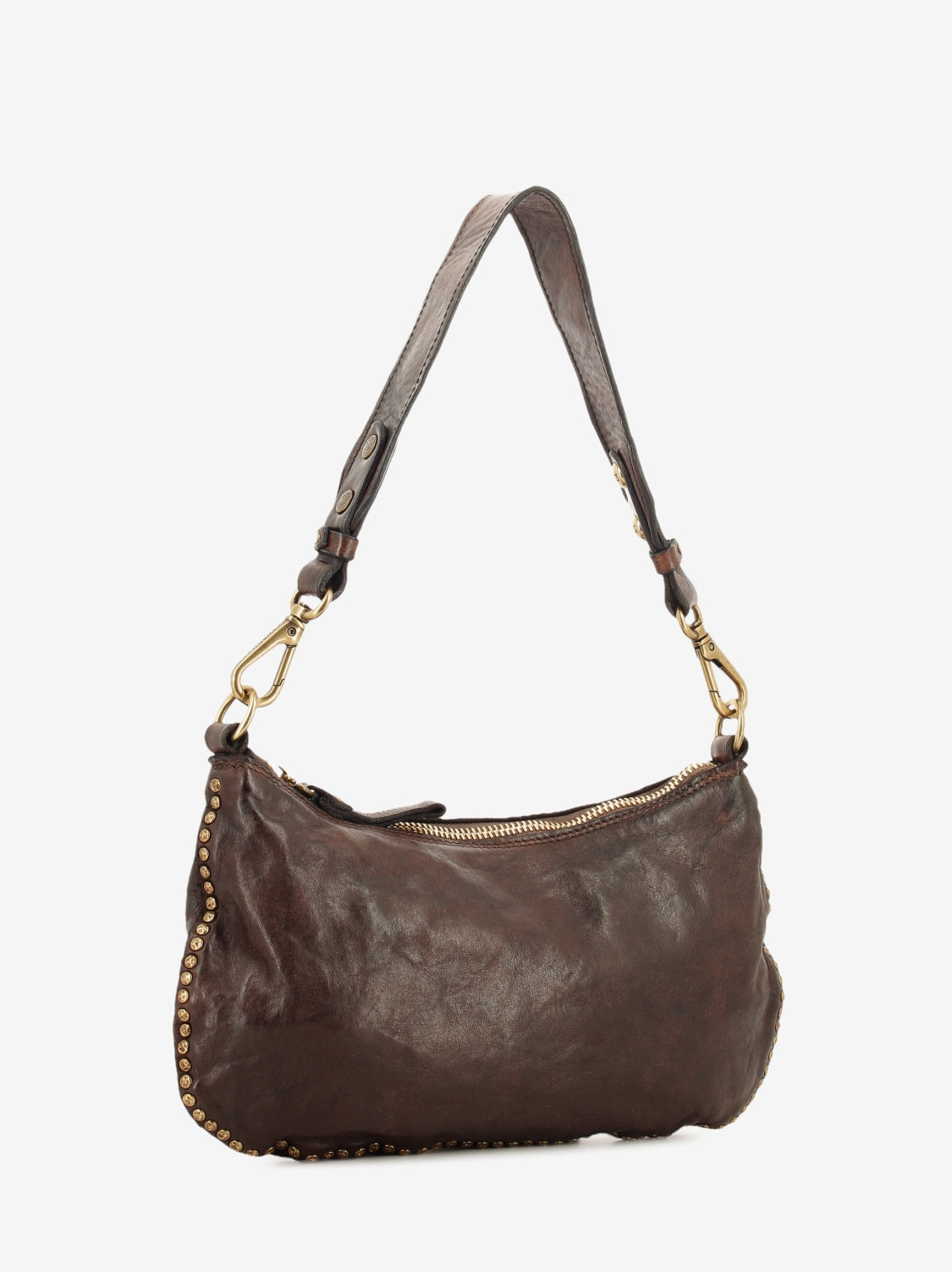 Teresa studded leather shoulder bag in dark brown