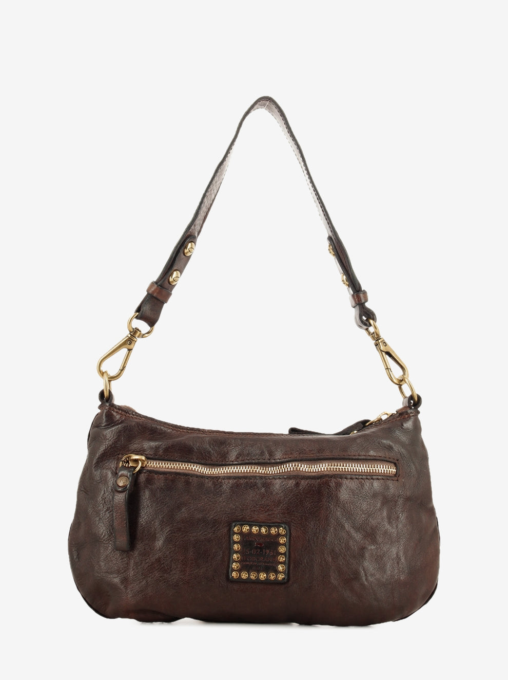 Teresa studded leather shoulder bag in dark brown