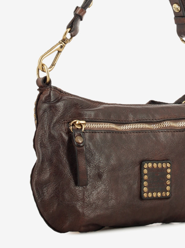 Teresa studded leather shoulder bag in dark brown
