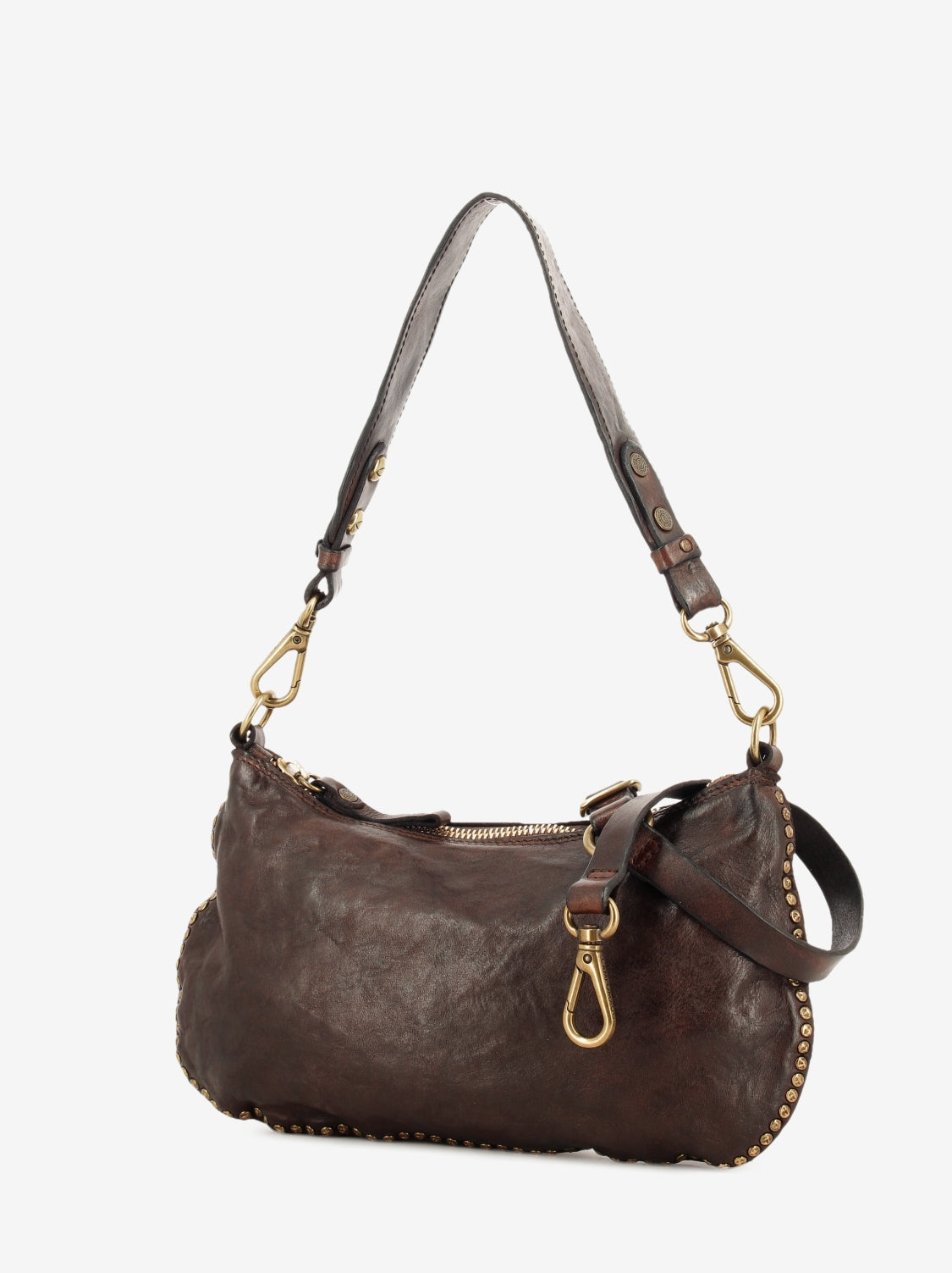 Teresa studded leather shoulder bag in dark brown