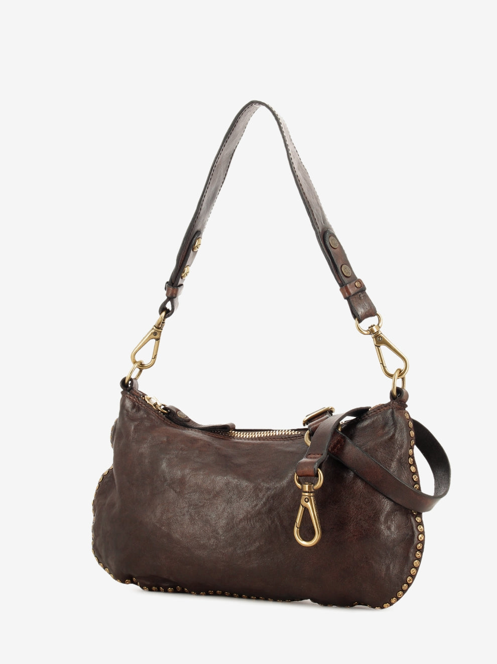 Teresa studded leather shoulder bag in dark brown