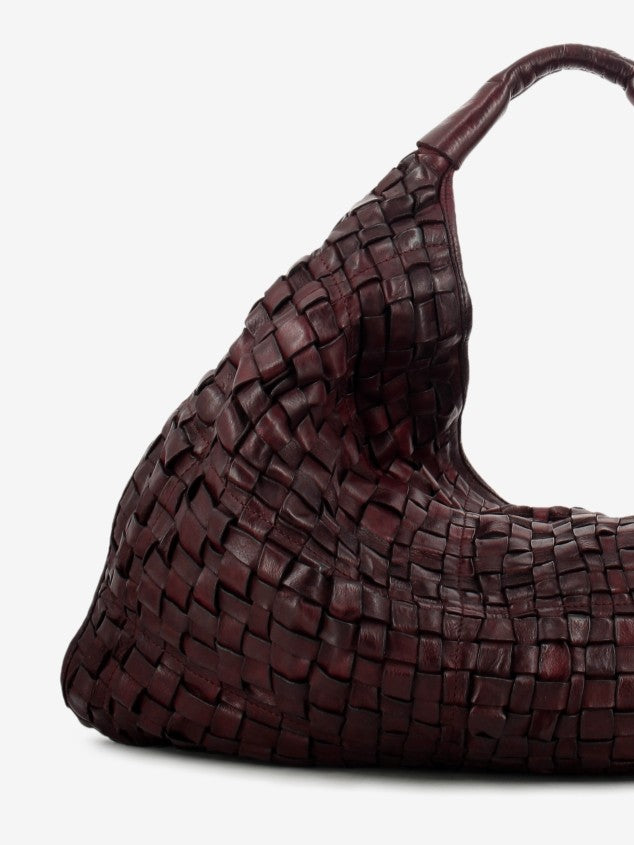 Atena braided leather bag in maroon