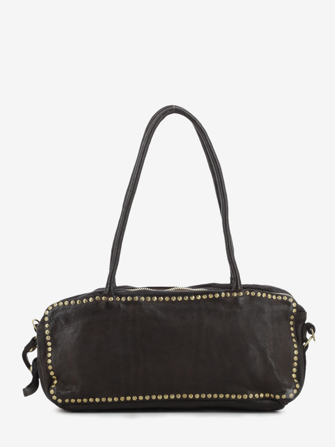 Simona dark brown studded leather Boston bag