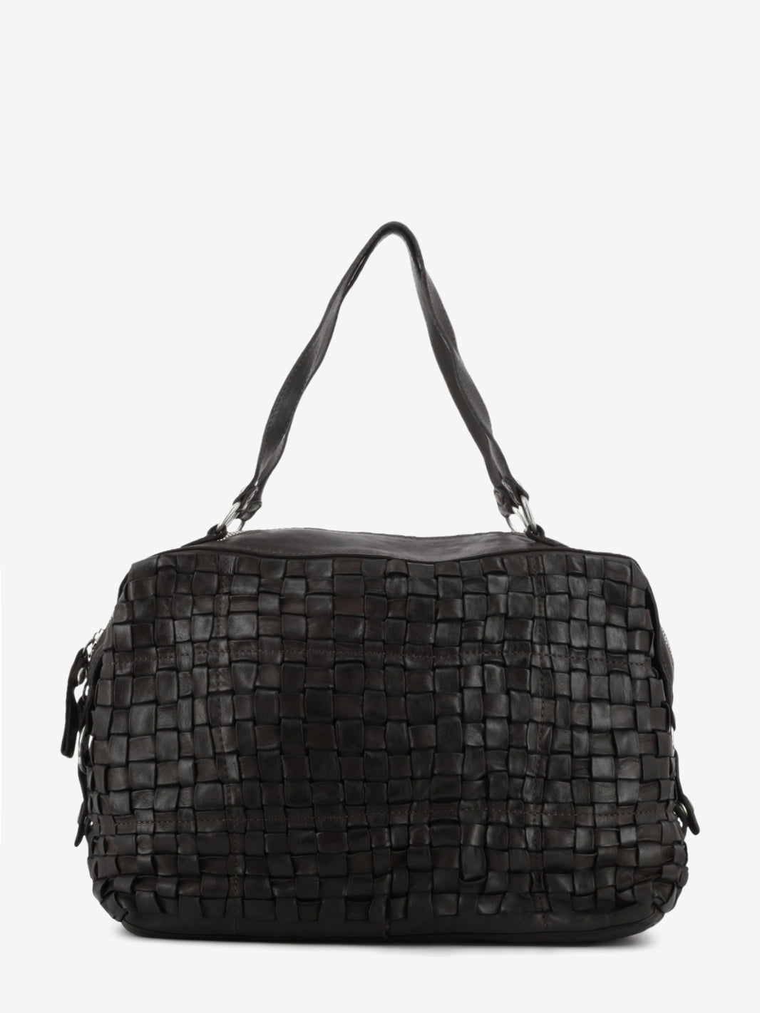 Borsa bowling Rachele in pelle intrecciata moro