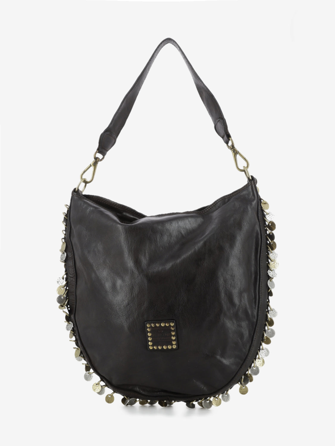 Gianna medium brown shoulder bag with studs