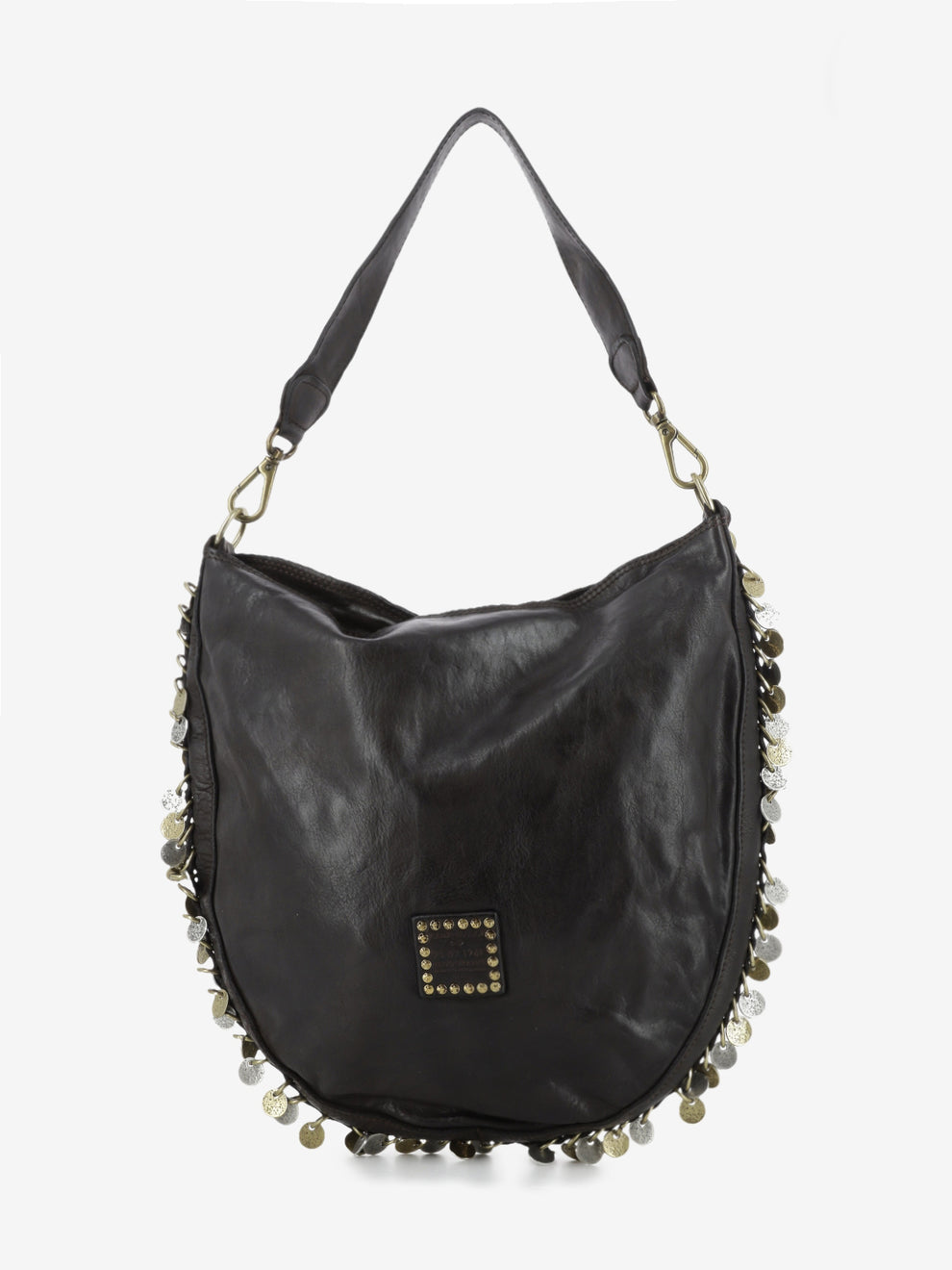 Gianna medium brown shoulder bag with studs