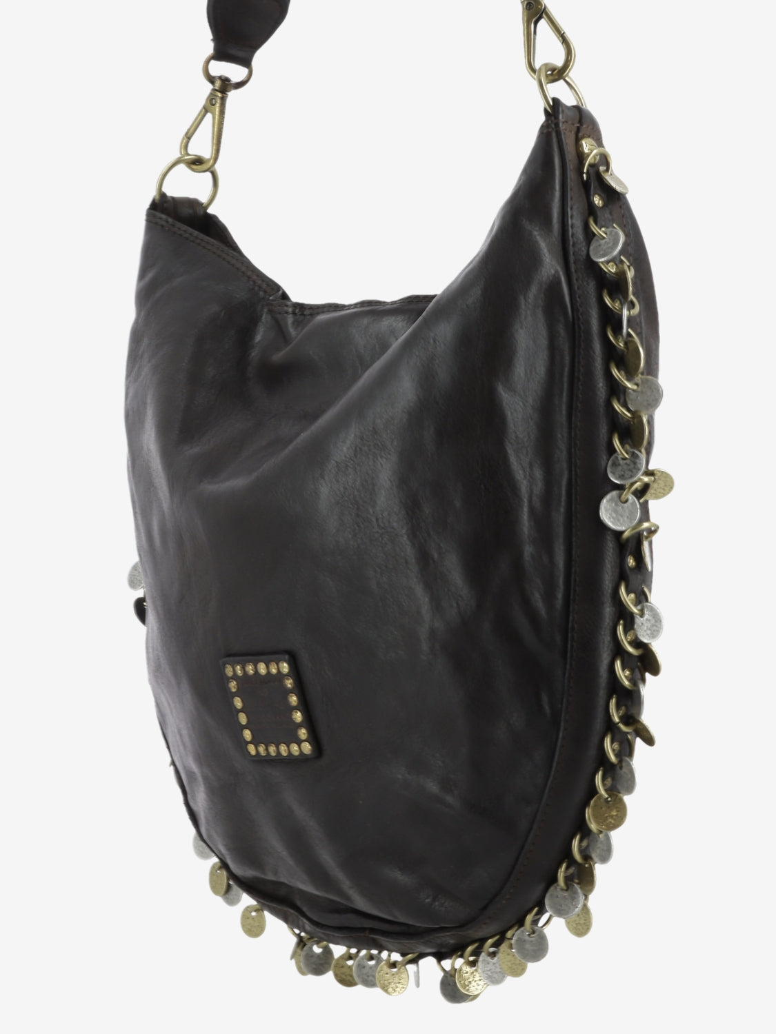 Gianna medium brown shoulder bag with studs