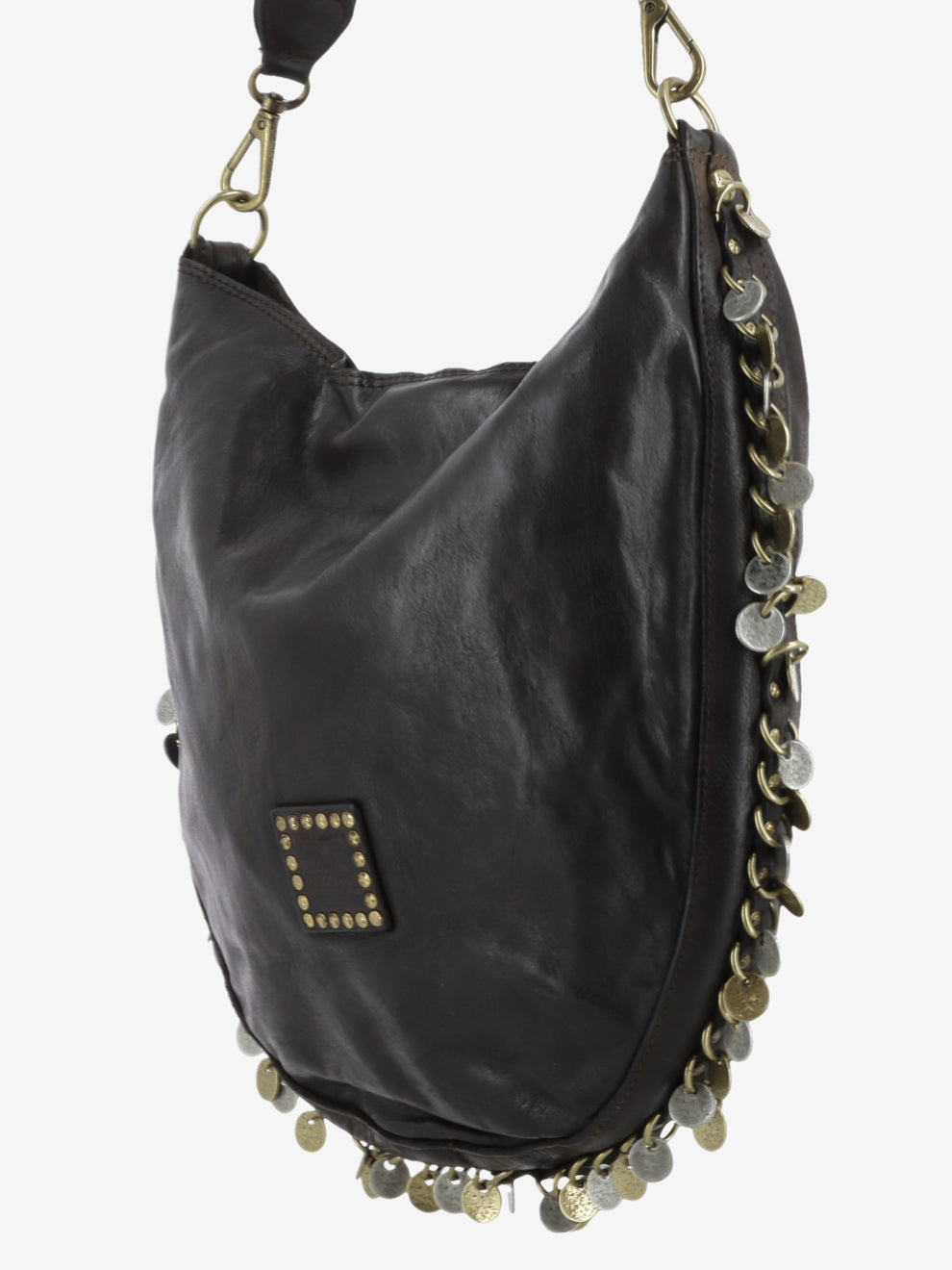 Gianna medium brown shoulder bag with studs