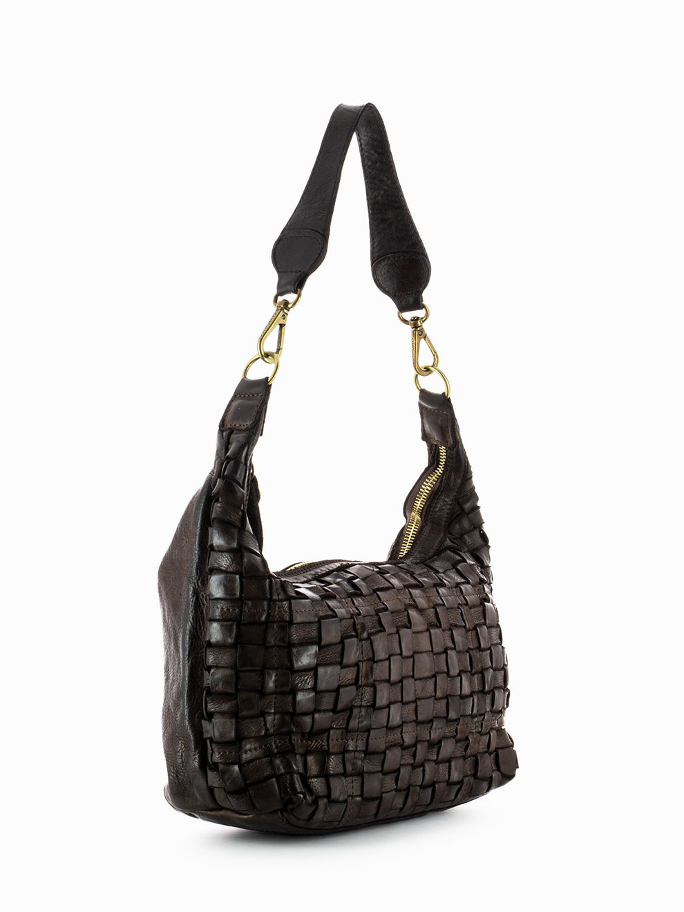 Borsa monospalla in pelle con decoro intrecciato testa di moro