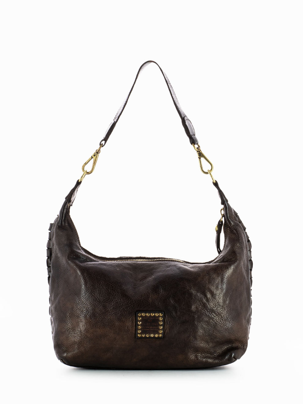 Borsa monospalla in pelle con decoro intrecciato testa di moro