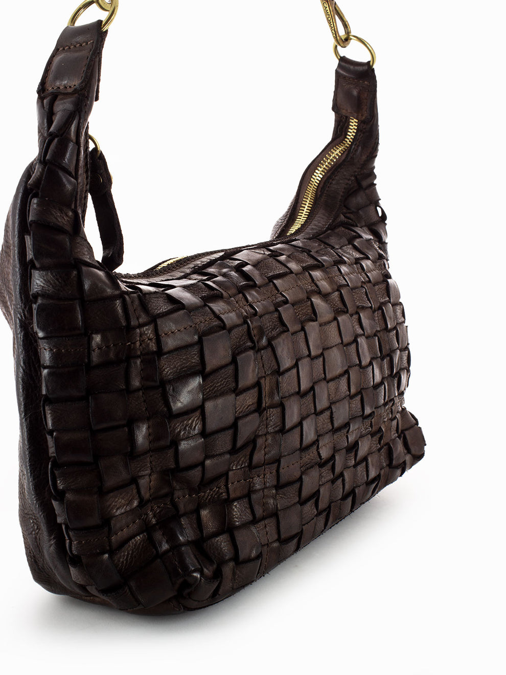 Borsa monospalla in pelle con decoro intrecciato testa di moro