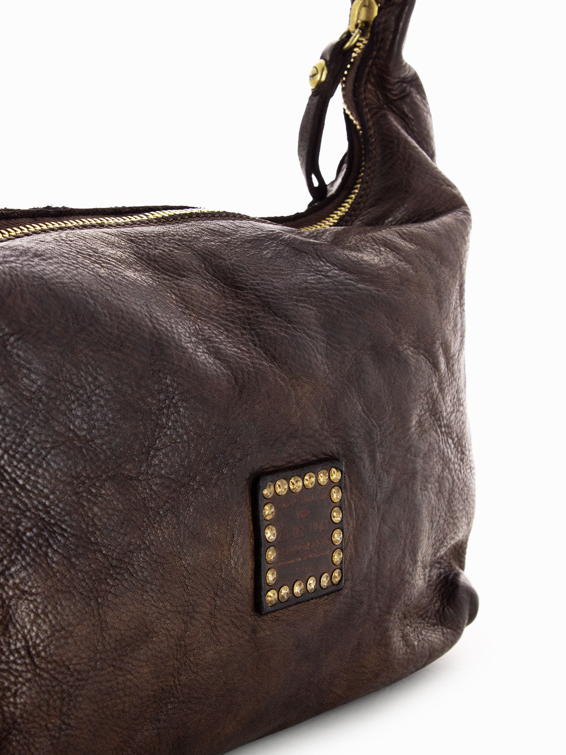 Borsa monospalla in pelle con decoro intrecciato testa di moro