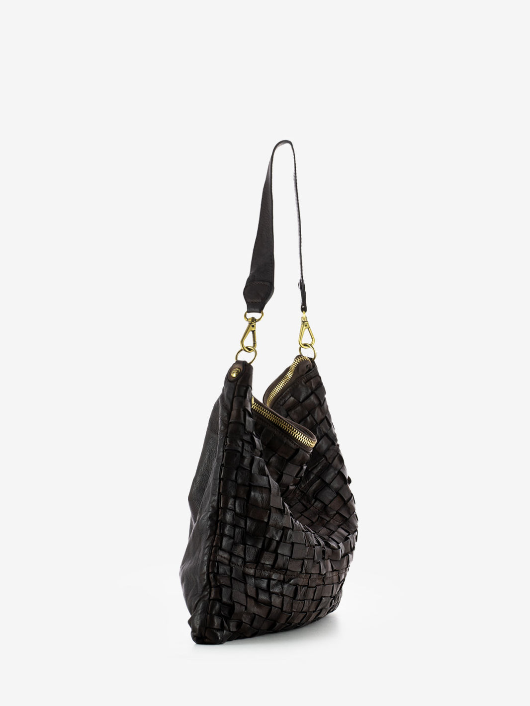 Borsa monospalla in pelle intrecciata moro