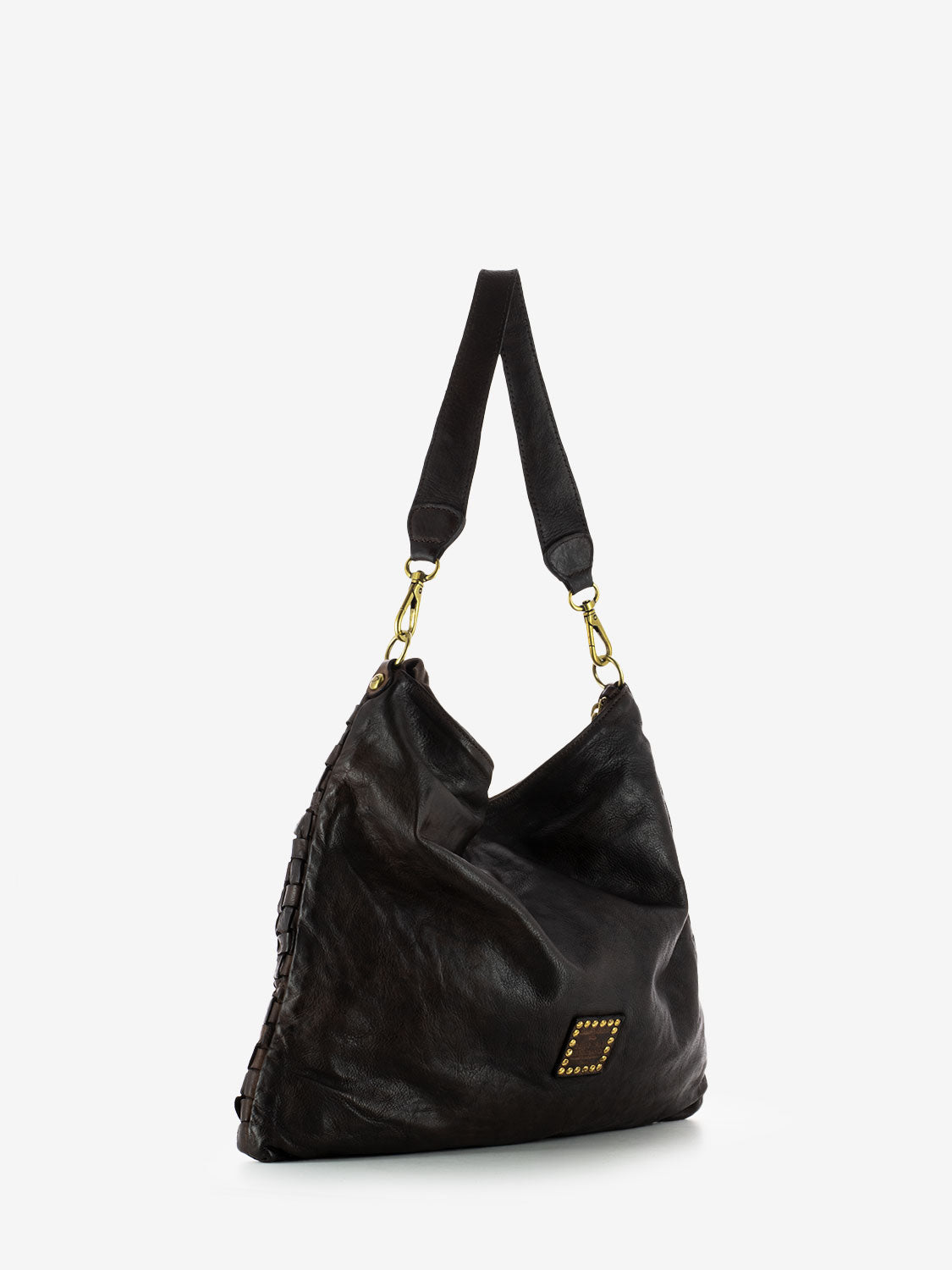 Borsa monospalla in pelle intrecciata moro